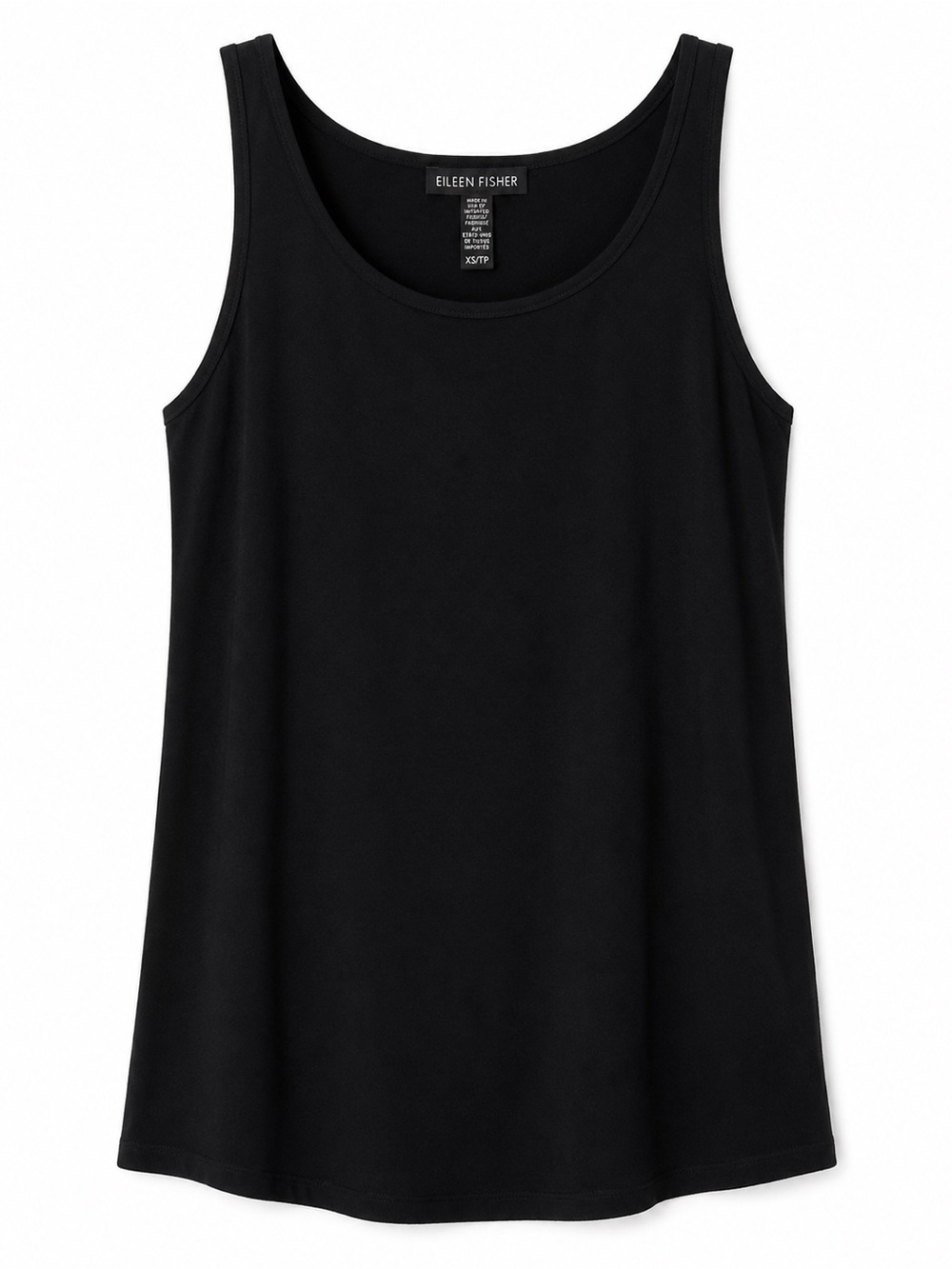 Eileen Fisher Black Viscose Stretch Tank XS Minimalist Longline Made USA